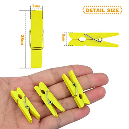Jdesun 50pcs Photo Wood Clips Natural Wooden Mini Clothespins Paper Peg Pins Clips Laundry Pins for Hanging Clothing Pictures Home Storage Art Craft Display, Yellow - color: Yellow(wood)