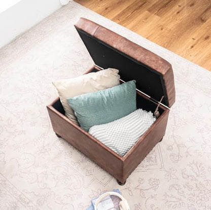 Joveco Leather Storage Ottoman, 24" Rectangle Tufted Square Upholstered Bench, Foot Rest Stool with Wood Legs, Footstool for Living Room Bedroom, Coffee - color: Coffee