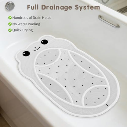 Upgraded Kids Bathtub Mat Non Slip, Low-Odor Natural Rubber Bath Mat with Strong 18mm Suction Cups, Flat Non-Slip Surface, 30"x18" Cute Frog Design, Shower Mat Fast Draining for Smooth Tubs, Beige - color: Beige