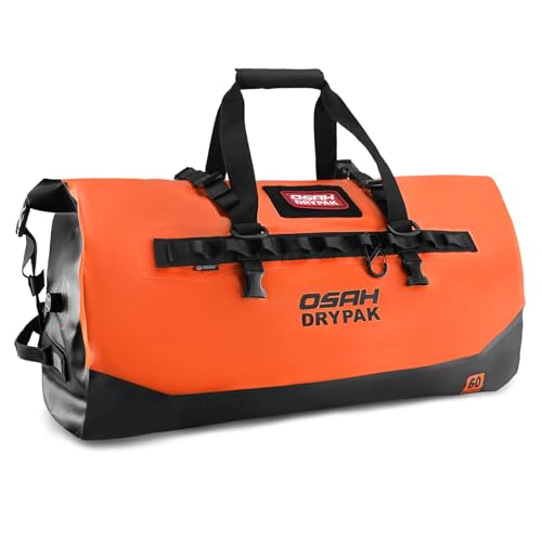 OSAH DRYPAK Waterproof Duffel Bag 25L/40L/60L – Heavy-Duty Motorcycle Tail Bag, Roll-Top Dry Bag for Travel, Camping, Boating, Kayaking, Outdoor Adventure - color: ORANGE, size: 60L
