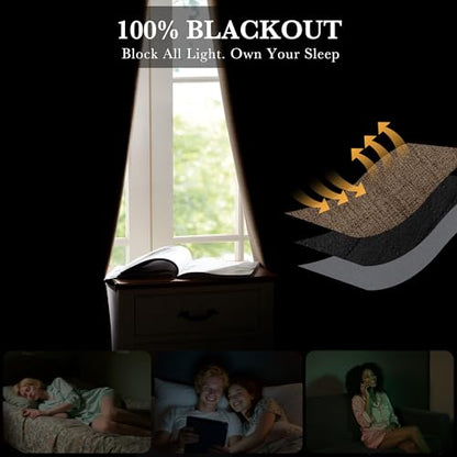 RYB HOME Brown 100% Blackout Curtains 63 inch Long, Light Blacking & Thermal Insulated Linen Curtains for Nursery/Bedroom/Boys'Room, Back Tab & Rod Pocket Window Treatment, W52 x L63, 2 Panels - color: Brown, size: 52"W x 63"L (Pack of 2)