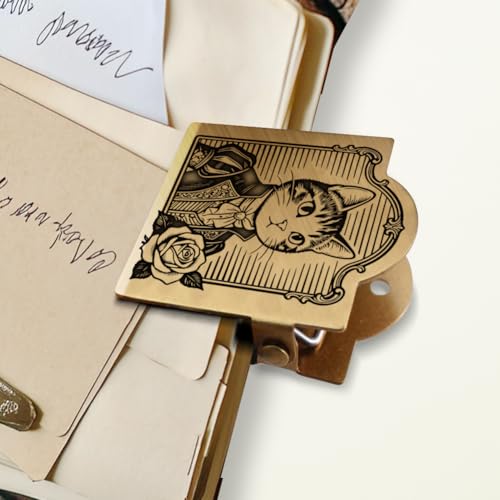 ANATTASOUL Travel Journal Clip Vintage Noble Cat Metal Book Clips, Decorative Heavy Duty Journal Clips to Hold Journal Open for Notebook, Photo, Book, Paper, Bookmark, Office Kitchen Home DIY Use - style: Noble cat