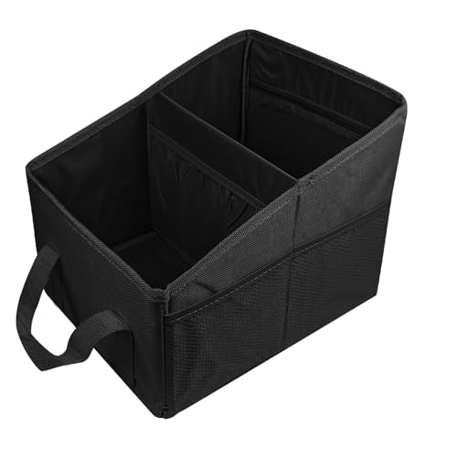 Hovom Car Organizer, Automotive Passenger Seat Organizer, Car Caddy with Multiple Compartments & Pockets, Collapsible Small Vehicle Storage Organizers for Front and Back Seat, Trunk, Floor (Black) - color: Black