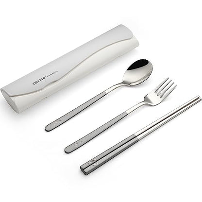 DEVICO Portable Travel Utensils with Case, Reusable Camping Silverware for Lunch, 18/8 Stainless Steel Cutlery Set (Gray) - color: Gray