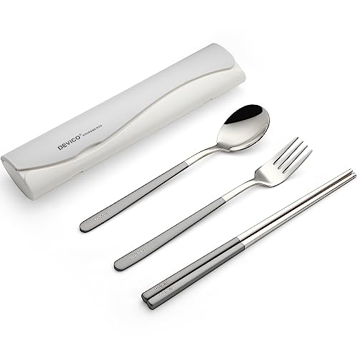 DEVICO Portable Travel Utensils with Case, Reusable Camping Silverware for Lunch, 18/8 Stainless Steel Cutlery Set (Gray) - color: Gray