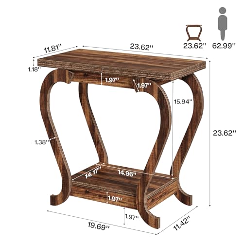 Tribesigns Narrow End Table with Storage, 2-Tier Wooden Side Table for Small Spaces, Slim Nightstand Bedside Table for Living Room & Bedroom, Rustic Brown, 23.6 Inch (1, Rustic Brown) - color: Rustic Brown