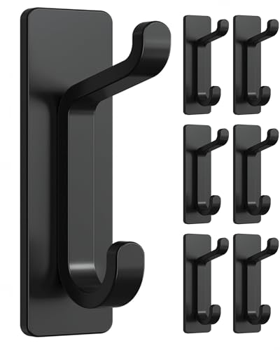 6 Pack Self Adhesive Wall Hooks for Hanging: Extra Strong 13 LB, Hook for Coat, Towel in Bathrooms, Shower, Kitchen, Wall, Door Hook, Black - color: Black, size: 6 Pack