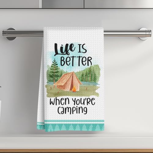 Camping Kitchen Towels 24x14 Inch, Bonfire Forest Rv Decor Waffle Weave Hand Towels for Kitchen, White Absorbent Microfiber Dish Cloth Tea Towel, Novelty Camping Gifts for Women Campers-03 - color: Multicolor 01143