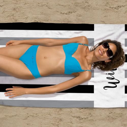 MeMoShe Personalized Beach Towel with Name Custom Microfiber Kids Beach Towels Sand Free Quick Dry Pool Towel Blanket Stripes Print Beach Towels for Adults 30x60 Inch - color: Multi-color 22