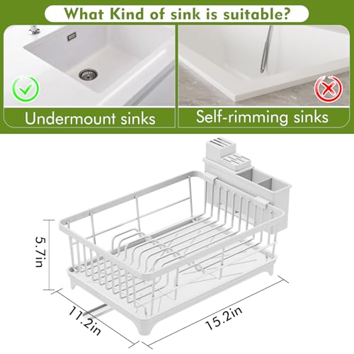 Kmiectse Dish Drying Rack - Space-Saving Small Dish Rack for Kitchen Counter, Rust-Resistant Kitchen Drying Rack, Compact Dish Drainer Organizer with Utensil Holder for Home Kitchen, White - color: White