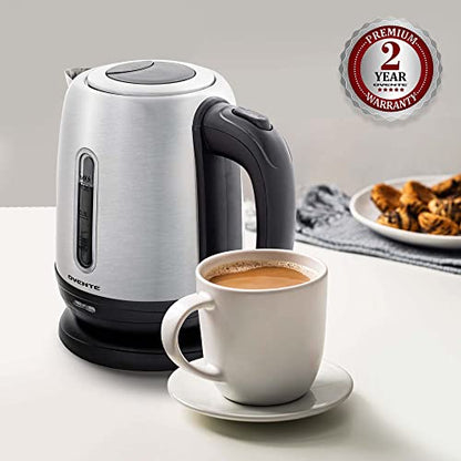 OVENTE Electric Tea Kettle Stainless Steel 1.2 Liter Portable Instant Water Boiler Heater 1100W Power Fast Boiling with Cordless Body and Automatic Shut Off for Coffee Milk Chocolate Silver KS22S