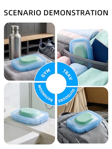 Silicone Compact Leakproof Travel Soap Case (Blue) | Soap Holder Travel with Drainage Layer, Portable Bar Soap Holder for Gym, Camping & Bathroom, Soap Box Container Toiletries - color: Blue