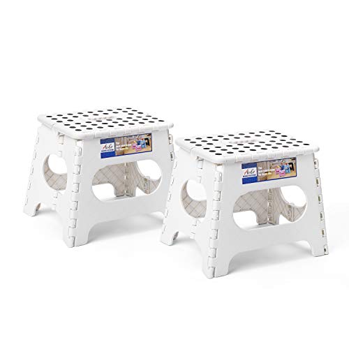 ACKO 2PACK Folding Step Stool - 11" Height Premium Heavy Duty Foldable Stool for Kids and Adults, Plastic Stepping Stool for Kitchen Bathroom, White - color: Black, size: 11 Inch-2 Pack