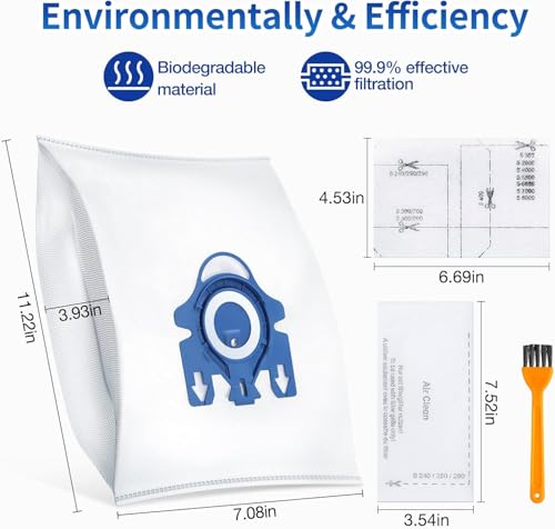 Rowhalf 12 Pack 3D Dust Bags for Miele GN C1 C2 C3 S2 S5 S8 Vacuum | Also fits S400i/S600; includes 4 MP+4 AC filters; 3D pleated design for higher capacity, lasting suction power