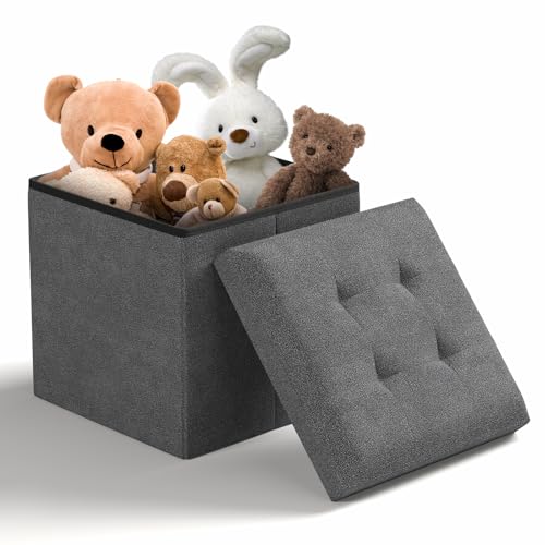 Storage Ottoman Bench, 15 Inch Ottoman Foot Rest, End of Bed Bench, Storage Chest for Living Room, Bedroom, Entryway, Gray - color: Grey, size: 15"D x 15"W x 15"H