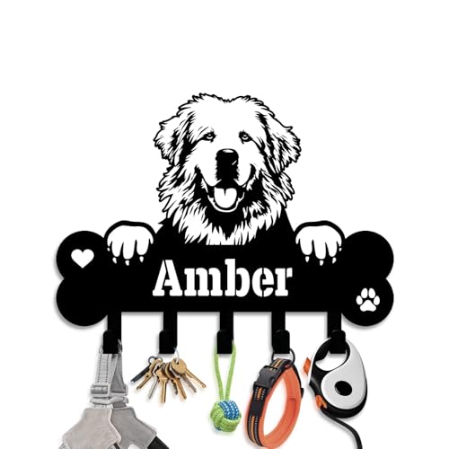 NIWAHO Dog Leash Holder for Wall Personalized - Great Pyrenees Custom Metal Sign with Bone Key Hooks, Entryway Mudroom Organizer Rack, Pet Room Decor - color: Great Pyrenees