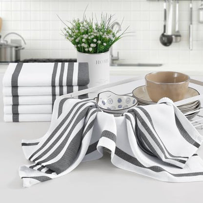 Homaxy Premium Kitchen Towels 18”x 28”, Large Cotton 380 GSM Kitchen Hand Towels, Stripe and Terry Dish Towel, Highly Absorbent Tea Towel Set with Hanging Loop, 12 Pack, Black - color: Black Stripe, style: 12-pack