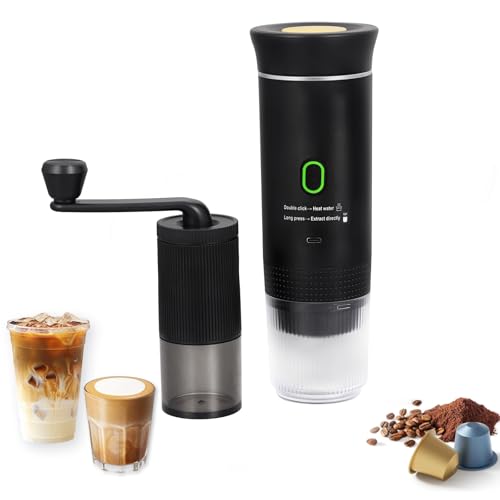 Coffee Maker Set, Portable Espresso Machine and Coffee Grinder, 3 in 1 Travel Coffee Maker Compatible Ground Coffee, Capsules (NS＆DG) for Outdoor Camping Hiking Office