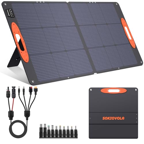 SOKIOVOLA N-Type 16BB 110W Portable Solar Panel for EF/Jackery/Bluetti/Anker Power Station, 25% High Efficiency ETFE Foldable Solar Panel Charger IP68 Waterproof for Outdoor Camping RV - color: 110 Orange
