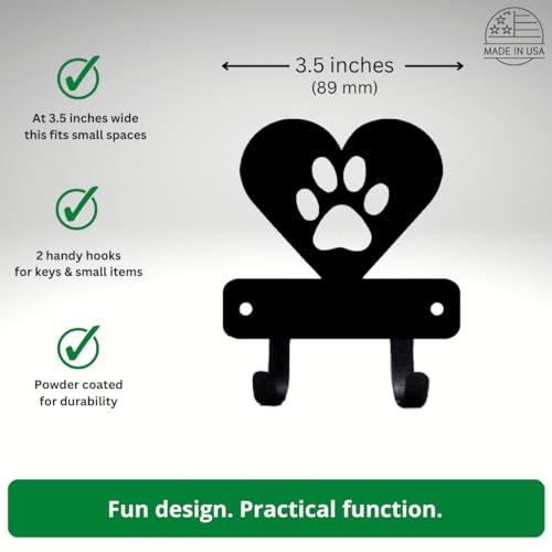 Miniature Dog Paw in Heart - Key Rack Holder (3.5 inches) - Made in USA
