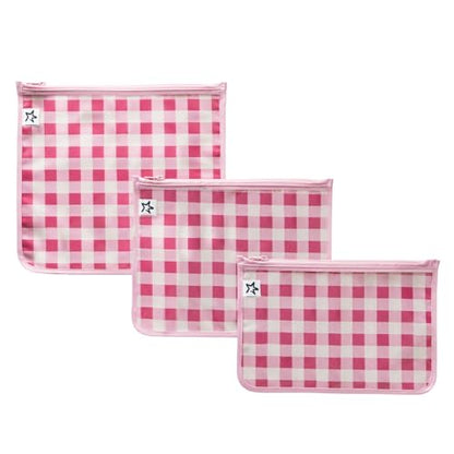 Tiny Twinkle Diaper Bag Organizing Pouches|3 Pack Mess-Proof Clear Front Travel Organizer Bags&TSA Approved Toiletry Bag Set for Baby and Mom Essentials - color: Raspberry Gingham