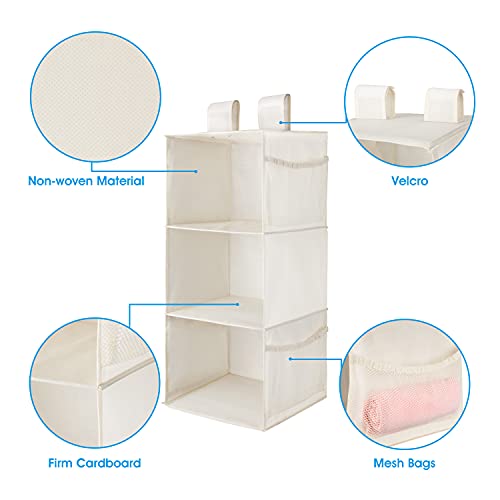 MAX Houser 3-Shelf Hanging Closet Organizer with 2 Velcro, Beige | Hanging Sweater Organizer, Foldable Hanging Shelves for Closet - color: Beige