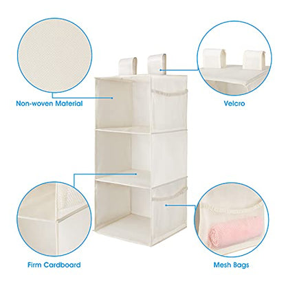 MAX Houser 3-Shelf Hanging Closet Organizer with 2 Velcro, Beige | Hanging Sweater Organizer, Foldable Hanging Shelves for Closet - color: Beige