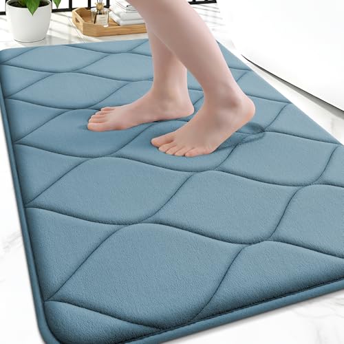 Smiry Memory Foam Bath Mat 30''x20'', Ultra Soft Non-Slip Bathroom Rug, Plush Water Absorbent Quick Dry and Machine Washable Floor Mat for Shower, Tub & Home Decor, Airy Blue - color: Airy Blue, size: 30''x20"