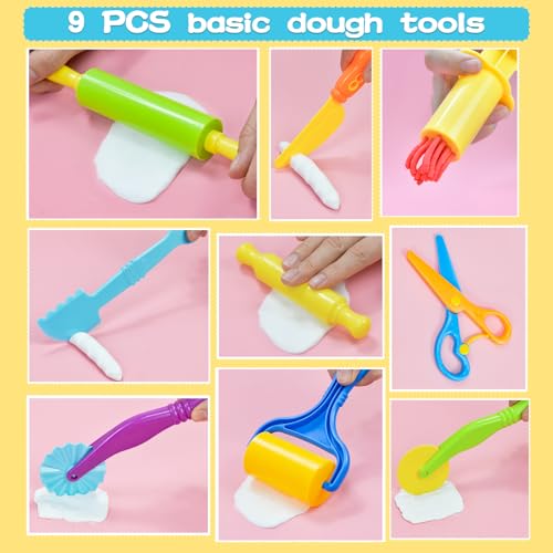 LCY WEDSHI Dough Tool Set, 56 Pcs Dough Tools Sets for Kids Ages 4-8, Dough Accessories Includes Alphabet Numbers Shapes, Cutters Roller, Rolling Pins, Safety Scissors, Plastic Knife - style: 56pcs
