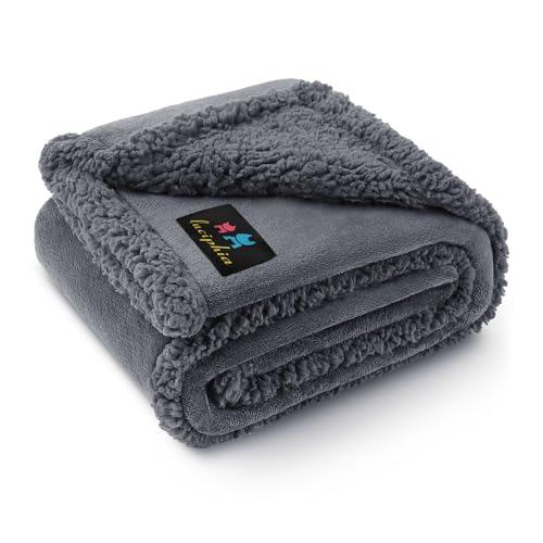 Waterproof Pet Blanket, Liquid Pee Proof Dog Blanket for Sofa Bed Couch, Reversible Sherpa Fleece Furniture Protector Cover for Small Medium Large Dogs Cats, Dark Gray Medium（57" x 40"） - color: Dark Gray-thicken, size: M (57" x40")