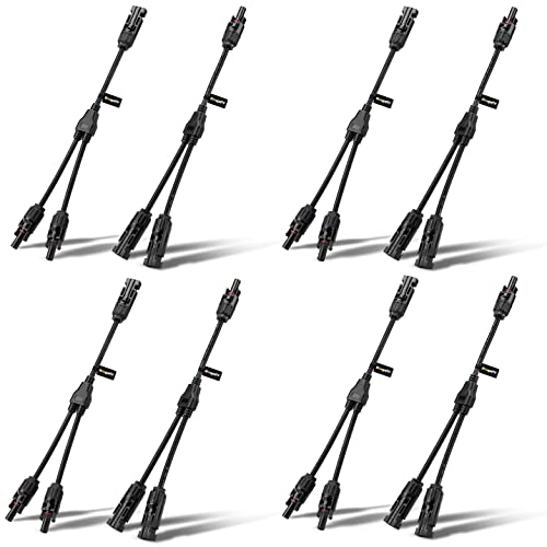 BougeRV 4 Pairs Solar Y Branch Connectors Solar Panel Parallel Adapter Cable 1 to 2 Wire Plug Tool Kit (M/FF and F/MM) - size: 4 Pair M/FF and F/MM