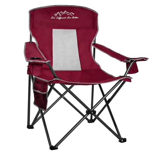 Folding Camping Chair Mesh Back Portable Breathable Outdoor Chairs with Carry Bag & Cup Holder for Camping, Beach, Fishing, Sports, Patio, Red - color: Red