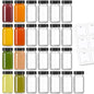 25 Pack 2 oz Glass Shot Bottles w/ Black Lids & 25 Labels - Small Clear Jar for Ginger, Wellness Shot, Juice, Sample, Whiskey - Travel Essentials Mini Bottles - Wide Mouth, Leakproof, Dishwasher Safe - color: Black Lid, size: 25 Pack