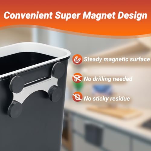 Skyflame 2.1 Gallon Magnetic Garbage Can, BBQ Grills Utensils Organizer Holder, Wall-Mounted Hanging Trash Bin for Kitchen, Cabinet, Door, Bedroom, Bathroom, Camping - color: Black