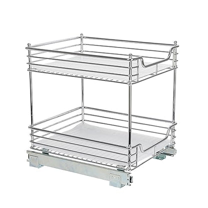 Household Essentials Glidez Chrome-Plated Steel Pull-Out/Slide-Out Storage Organizer with Plastic Liners for Under Cabinet Use - 2-Tier Design - Fits Standard Size Cabinet or Shelf, Chrome - size: 14.5" - Standard, style: 2-Tier
