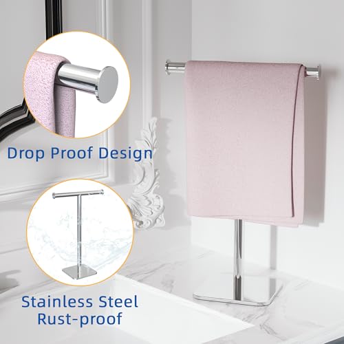 RUACQ Hand Towel Stand, 16" T-Shape Hand Towel Holder Stand for Bathroom, Kitchen and Countertop Towel Holder 304 Stainless Steel Hand Towel Rack with Weighted Base (Chrome) - color: Chrome, size: Tall - 16''