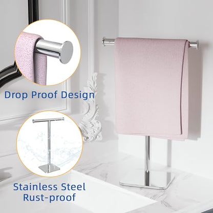 RUACQ Hand Towel Stand, 16" T-Shape Hand Towel Holder Stand for Bathroom, Kitchen and Countertop Towel Holder 304 Stainless Steel Hand Towel Rack with Weighted Base (Chrome) - color: Chrome, size: Tall - 16''