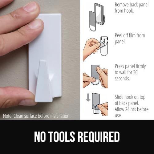 GORILLA GRIP Heavy Duty Reusable Wall Hooks for Hanging, Strong Easy Install Stick on Removable Adhesive Hook, No Nail Damage, Multisurface Use for Christmas Decorations, 5 Pack and 7 Strips, Plastic - size: 5 Pack (7 Strips)
