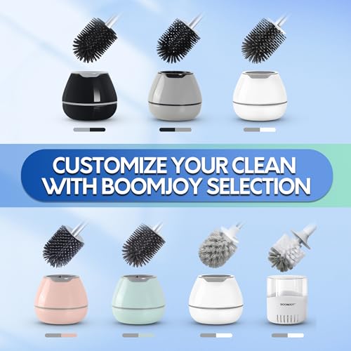 BOOMJOY Toilet Brush and Holder Set, Silicone Toilet Bowl Cleaner Brush, Toilet Scrubber Brush with Tweezers for Bathroom Cleaning, RV Accessories and House Organization Must-Haves - Gray - color: Gray