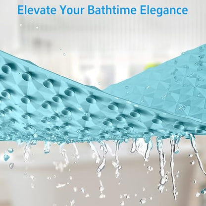Non Slip Bathtub Mat for Bath Tub Shower - Natural Rubber Mat with 241 Suction Cups - Soft Bathroom Safety Mat - Unique Diamond Pattern - Fatigue Relief - Machine Washable - 16 × 28 Inch - color: Blue, size: 28" x 16" (Rectangular)
