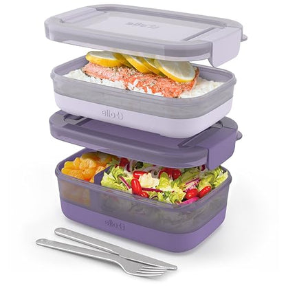Ello 2-Pack Bento Box Lunch Stack Plastic Food Storage Container | Leak-Proof Locking Plastic Lids | Silicone Base | BPA-Free | Freezer Microwave and Dishwasher Safe | Wisteria - color: Wisteria