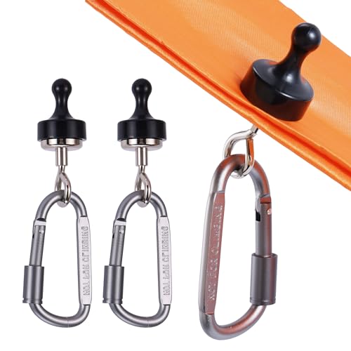 Magnetic Hooks for Canopy, Magnet Clip Hanger with Carabiner for Camping, Heavy Duty Earth Magnets, Cruise Hanging, Multifunctional Tent Canopy, Suitable Tents Swivel Snap - color: Silver, size: Large (2 pieces)