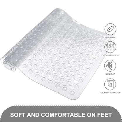 TEESHLY Bath Mat for Tub & Shower, Non Slip Soft Bathmat with Suction Cups & Drain Holes, Machine Washable Bathtub Floor Liner Mats for Bathroom, 35x16 Inch, Clear - color: Clear