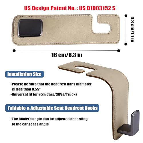 Amooca Car Seat Back Hook Universal Auto Storage Hanger Suede with Metal Car Seat Organizer for Handbag Purse Coat Umbrellas Grocery Bags 2 Pack Beige - color: Beige