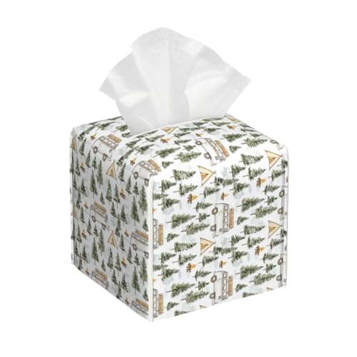 Camping Van Pine Trees Tissue Box Cover Square Tissues Boxes Decorative Facial Paper Organizer for Friends, Home Nightstands Bathroom Table Decor - color: Color_19