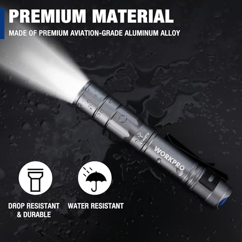 WORKPRO Rechargeable Pen Light, Mini Flashlight, 2 Pack Ultra-Compact EDC Flashlight, Pocket Flashlight with Clip, Memory Function and 2 x USB C Cable Included, Gray - color: Gray