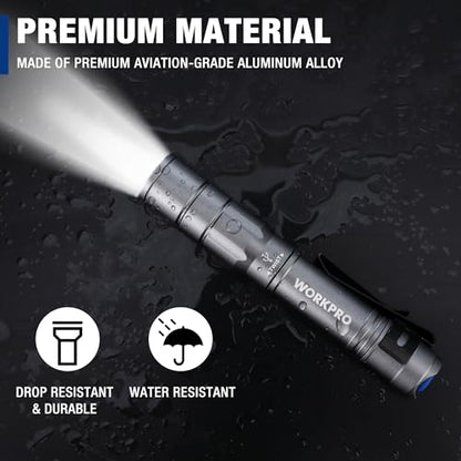 WORKPRO Rechargeable Pen Light, Mini Flashlight, 2 Pack Ultra-Compact EDC Flashlight, Pocket Flashlight with Clip, Memory Function and 2 x USB C Cable Included, Gray - color: Gray