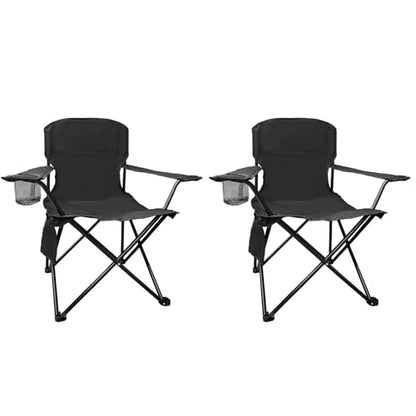 2PCS Folding Camping Collapsible Chairs Heavy Duty Lawn Chair with Cooler Bag, Storage Pocket, Waterproof Bag Outdoor Arm Chair, Supports 225LBS, Black