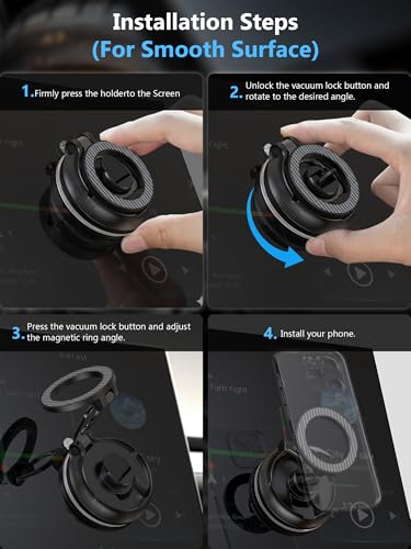 Magnetic Phone Holder for Car [90+LB Strongest Suction&3000gf Strongest Magnetic] 360° Adjustable Vacuum Phone Holders for Your Car, Magsafe Car Mount for iPhone (Black)