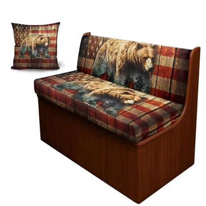 Bear American Flag Print RV Dinette Cushion Covers Wear-Resistan Camper Seat Covers Dinette Booth with Pillowcase, RV Couch Protector Include 1 Backrest Cover and 1 Bench Cover - color: Bear American Flag